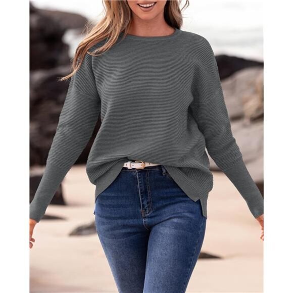 Women Casual 2024 Fall Sweater Long Sleeve‎ Ribbed Knit Pullover Loose Sweater - Picture 3 of 6